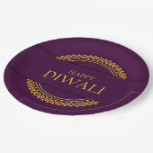 Happy Diwali Lila Gold Elegant 9" Pappteller (Schrägansicht)