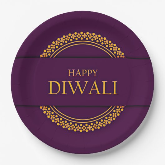 Happy Diwali Lila Gold Elegant 9" Pappteller (Vorderseite)