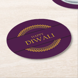 Happy Diwali Lila Gold Elegante Runder Pappuntersetzer