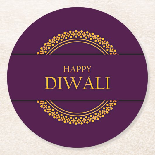 Happy Diwali Lila Gold Elegante Runder Pappuntersetzer (Vorderseite)