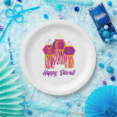 Happy Diwali Lila Pink Yellow Lantern Custom Pappteller (Party)