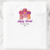 Happy Diwali Lila Pink Yellow Lantern Custom Runder Aufkleber (Tasche)