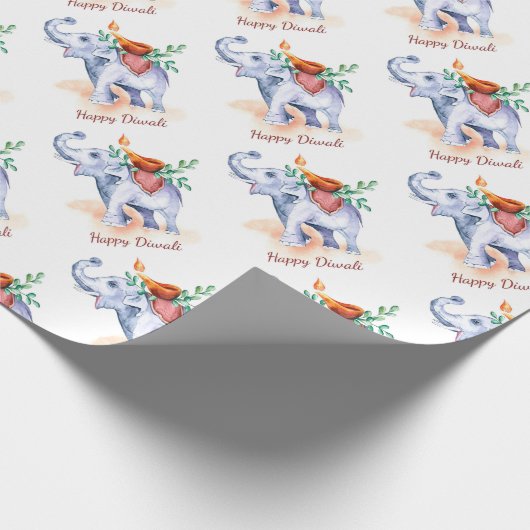 Happy Diwali mit Diya und Elephant Geschenkpapier (Ecke)