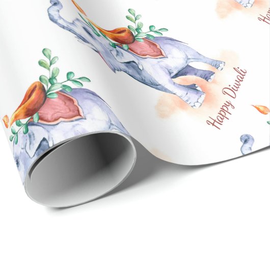 Happy Diwali mit Diya und Elephant Geschenkpapier (Rolleneckpunkt)