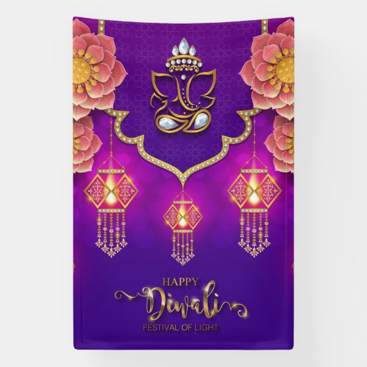 Happy Diwali mit Ganesh, Rangoli und Diya Banner (Vertikal)