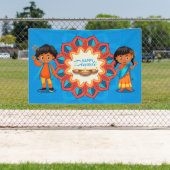 Happy Diwali mit Kindern, Rangoli und Diya Banner (Insitu)