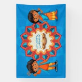 Happy Diwali mit Kindern, Rangoli und Diya Banner (Vertikal)