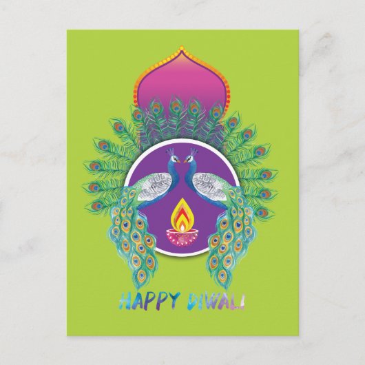 😍 Happy Diwali mit Pfauen Postkarte (Vorderseite)