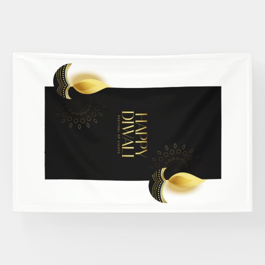 Happy Diwali mit Rangoli und Diya Banner (Horizontal)