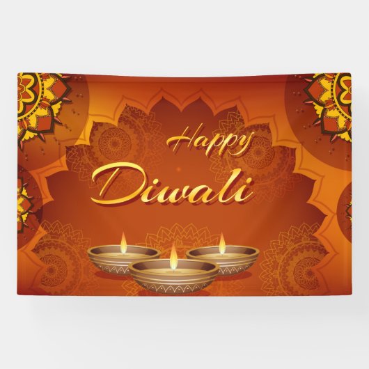 Happy Diwali mit Rangoli und Diya Banner (Horizontal)