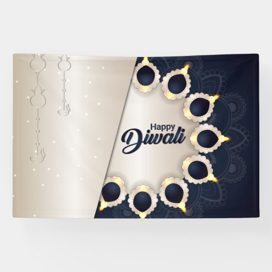 Happy Diwali mit Rangoli und Diya Banner (Horizontal)