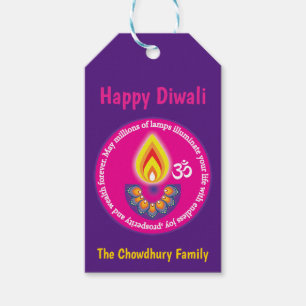 Happy Diwali mit Sondertexten, lila Geschenkanhänger