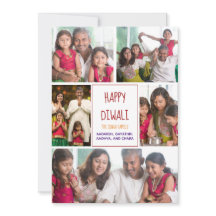 Happy Diwali Modern Foto Collage Red Holiday Card