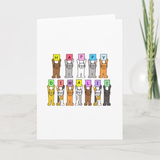 Happy Diwali Niedlich Cartoon Katzen Karte (Vorderseite)