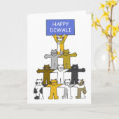Happy Diwali Niedlich Cartoon Katzen Karte (Gelbe Blume)