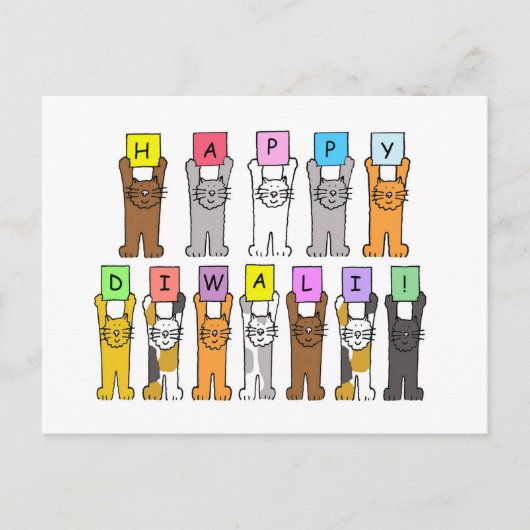 Happy Diwali, Niedlicher Cartoon Katzen. Postkarte (Vorderseite)