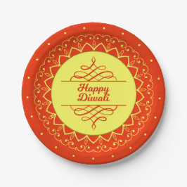 Happy Diwali Orange Cream Mandala Modern 7" Pappteller