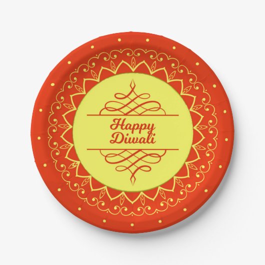 Happy Diwali Orange Cream Mandala Modern 7" Pappteller (Vorderseite)