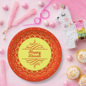 Happy Diwali Orange Cream Mandala Modern 9" Pappteller (Party)