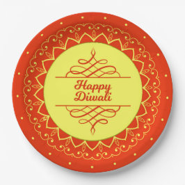 Happy Diwali Orange Cream Mandala Modern 9" Pappteller