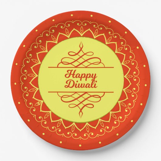 Happy Diwali Orange Cream Mandala Modern 9" Pappteller (Vorderseite)