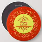 Happy Diwali Orange Cream Mandala Modern Button (Vorne & Hinten)