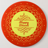Happy Diwali Orange Cream Mandala Modern Button (Vorderseite)
