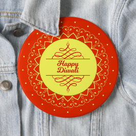 Happy Diwali Orange Cream Mandala Modern Button