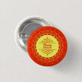 Happy Diwali Orange Cream Mandala Modern Button (Vorne & Hinten)
