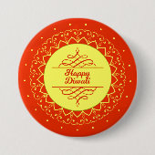 Happy Diwali Orange Cream Mandala Modern Button (Vorderseite)