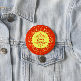 Happy Diwali Orange Cream Mandala Modern Button