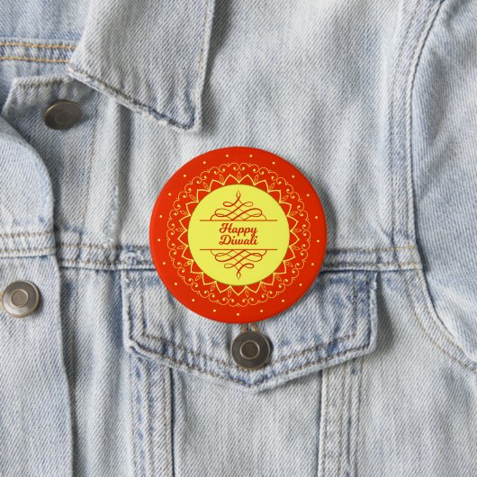 Happy Diwali Orange Cream Mandala Modern Button (Beispiel)