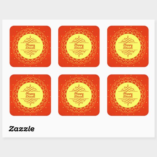 Happy Diwali Orange Cream Mandala Modern Quadratischer Aufkleber (Blatt)
