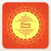 Happy Diwali Orange Cream Mandala Modern Rechteckiger Pappuntersetzer (Vorderseite)