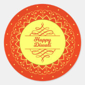 Happy Diwali Orange Cream Mandala Modern Runder Aufkleber (Vorderseite)