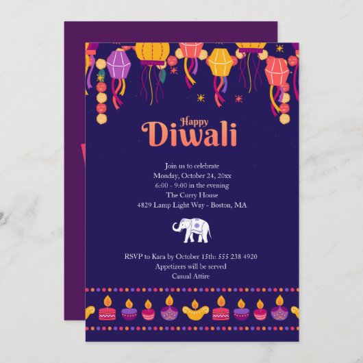 Happy Diwali Party Einladung (Vorne/Hinten)