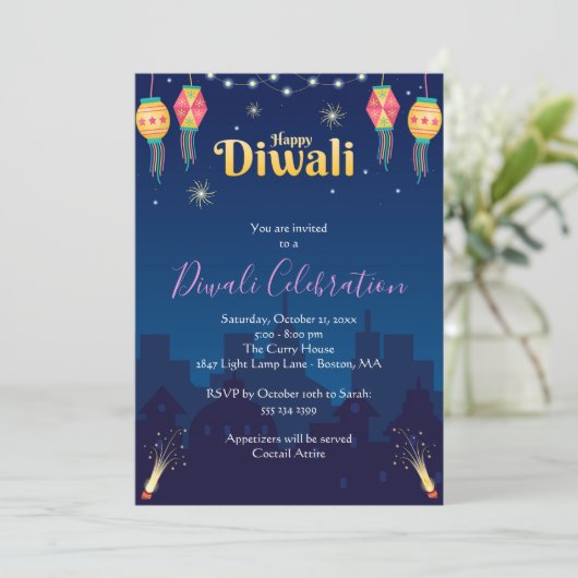 Happy Diwali Party Einladung (Stehend Vorderseite)