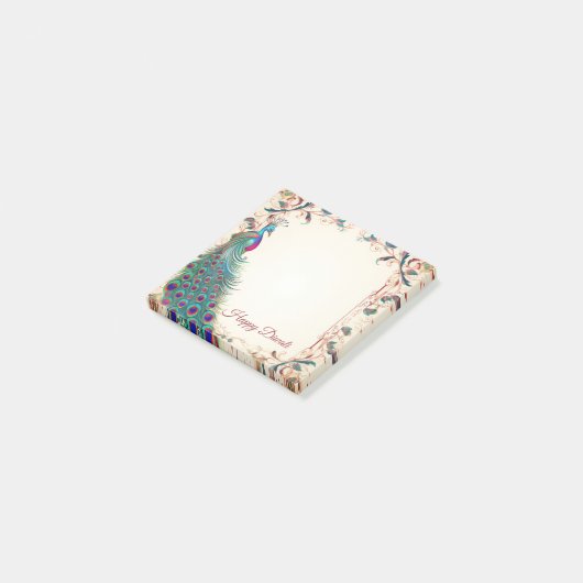 Happy Diwali Peacock Border Post-it Klebezettel (angewinkelt)