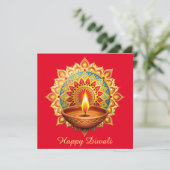 Happy Diwali Rangoli Diya Festival of Light Red Feiertagskarte (Stehend Vorderseite)
