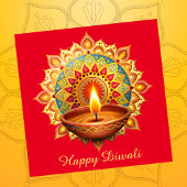 Happy Diwali Rangoli Diya Festival of Light Red Feiertagskarte