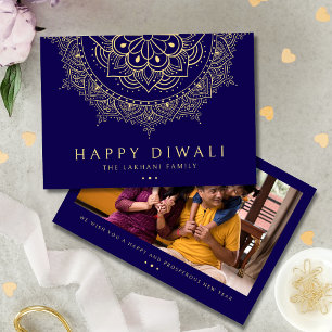Happy Diwali Rangoli Muster Dark Blue Feiertagskarte