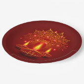 Happy Diwali Red Gold Sparkle Mandala Diya Candles Pappteller (Schrägansicht)