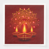 Happy Diwali Red Gold Sparkle Mandala Diya Candles Serviette (Vorderseite)