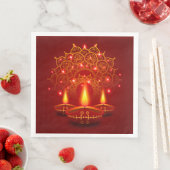 Happy Diwali Red Gold Sparkle Mandala Diya Candles Serviette (Beispiel)