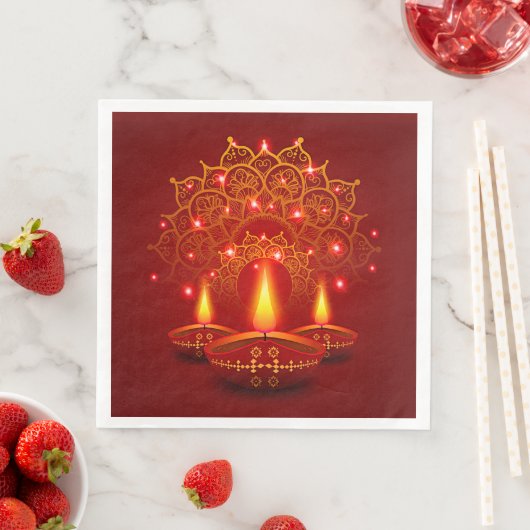 Happy Diwali Red Gold Sparkle Mandala Diya Candles Serviette (Beispiel)