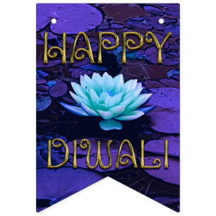Happy Diwali Typografie Lila Floral Lotus Blume Wimpelkette