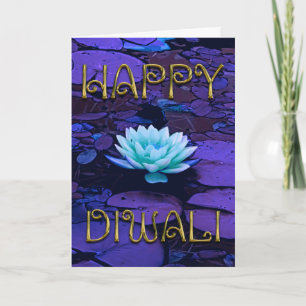 Happy Diwali Typography Purple Floral Lotus Flower Karte