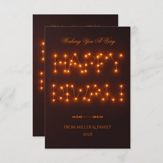 Happy Diwali Warm beleuchtete String Lights Dankeskarte (Vorne/Hinten)