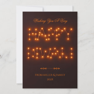 Happy Diwali Warm String Lights Typografie Art Feiertagskarte
