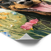 Happy Doberman in Wildblumen - Wasserfarbener Hund Poster (Ecke)